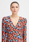 Ichi Rosalie Puff Sleeve Floral Print Midi Dress, Multi Flower