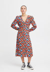 Ichi Rosalie Puff Sleeve Floral Print Midi Dress, Multi Flower