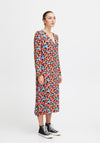 Ichi Rosalie Puff Sleeve Floral Print Midi Dress, Multi Flower