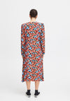 Ichi Rosalie Puff Sleeve Floral Print Midi Dress, Multi Flower