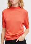 Ichi Mafa Short Sleeve Sweater, Hot Coral