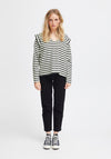 Ichi Tira V-Neck Striped Sweatshirt, Black & White