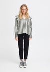 Ichi Tira V-Neck Striped Sweatshirt, Black & White