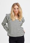 Ichi Tira V-Neck Striped Sweatshirt, Black & White
