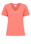 Ichi Palmer V-Neck T-Shirt, Hot Coral