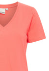 Ichi Palmer V-Neck T-Shirt, Hot Coral