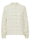 Ichi HQWN Heart Print Frill Neck Blouse, Birch
