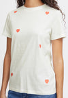 Ichi Camino Embroidered Heart T-Shirt, Hot Coral