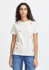 Ichi Camino Embroidered Heart T-Shirt, Hot Coral