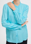 Ichi Gemano Frill Trim Blouse, Blue Grotto