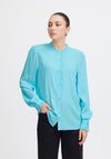 Ichi Gemano Frill Trim Blouse, Blue Grotto