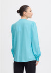 Ichi Gemano Frill Trim Blouse, Blue Grotto