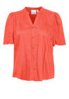Ichi Nasreen Pleated Shoulder Blouse, Hot Coral
