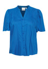 Ichi Nasreen Pleated Shoulder Blouse, Baleine Blue