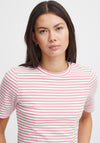 Ichi Mira Striped T-Shirt, Hot Coral
