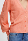Ichi Sella Balloon Sleeve Knitted Cardigan, Hot Coral