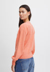 Ichi Sella Balloon Sleeve Knitted Cardigan, Hot Coral