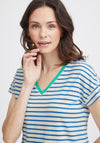 Fransa Eporsi V-Neck Striped T-Shirt, Beaucoup Blue Mix