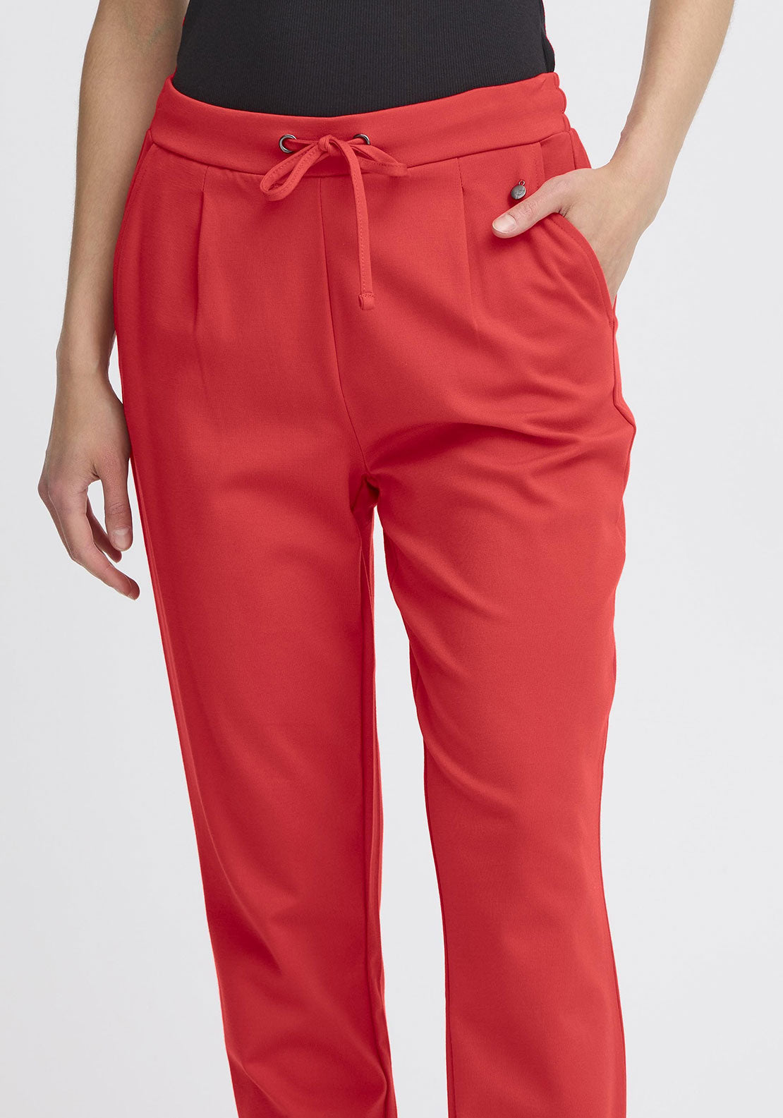 Fransa Stretch Slim Leg Trousers, Red