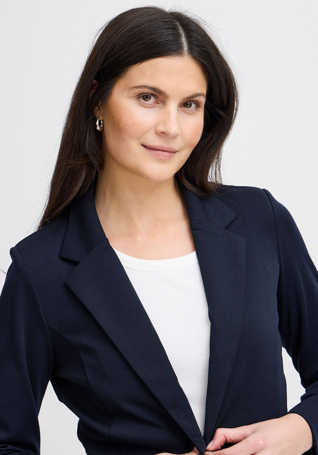 Fransa Fitted Single Breasted Blazer, Navy