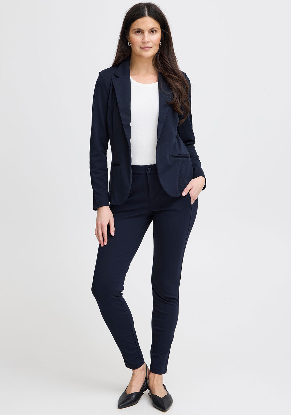 Fransa Fitted Single Breasted Blazer, Navy