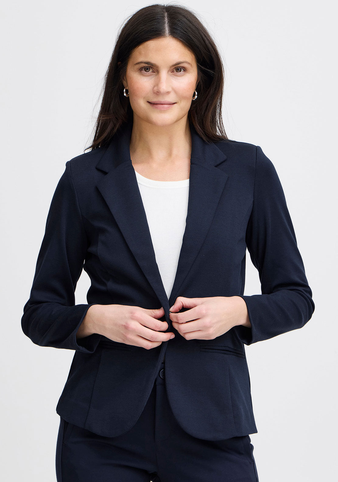 Fransa Fitted Single Breasted Blazer, Navy