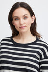 Fransa Besmock Striped Knitted Sweater, Navy Blazer Mix