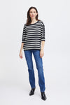 Fransa Besmock Striped Knitted Sweater, Navy Blazer Mix