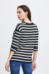 Fransa Besmock Striped Knitted Sweater, Navy Blazer Mix