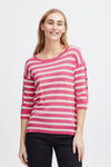 Fransa Besmock Striped Knitted Sweater, Carmine Rose
