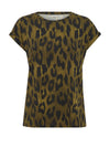 Fransa Round Neck Leopard Print Top, Dark Green