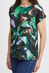 Fransa Seen Marble Print T-Shirt, Green