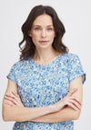 Fransa Seen Round Neck Floral Print T-Shirt, Beaucoup Blue