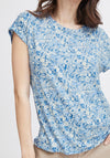 Fransa Seen Round Neck Floral Print T-Shirt, Beaucoup Blue