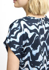 Fransa Seen Wave Print Round Neck T-Shirt, Navy Blazer