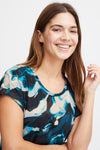 Fransa Seen Marble Print T-Shirt, Blue