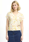 Fransa Seen Wave V Neck T-Shirt, Yellow & Pink