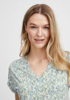 Fransa Seen Floral V Neck Top, Light Blue