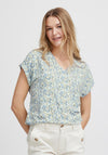 Fransa Seen Floral V Neck Top, Light Blue