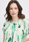 Fransa Seen Pleated Round Neck Print Top, Brook Green