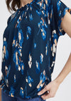 Fransa Seen Pleated Round Neck Print Top, Hydrangea
