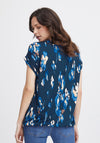 Fransa Seen Pleated Round Neck Print Top, Hydrangea