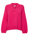 Fransa V-Neck Knitted Sweater, Bright Rose