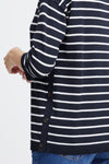 Fransa Lilli Button Side Striped Top, Navy