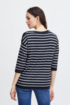 Fransa Lilli Button Side Striped Top, Navy