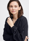 Fransa Haida Waffle Textured Pattern Blouse, Navy Blazer