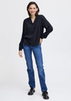 Fransa Haida Waffle Textured Pattern Blouse, Navy Blazer