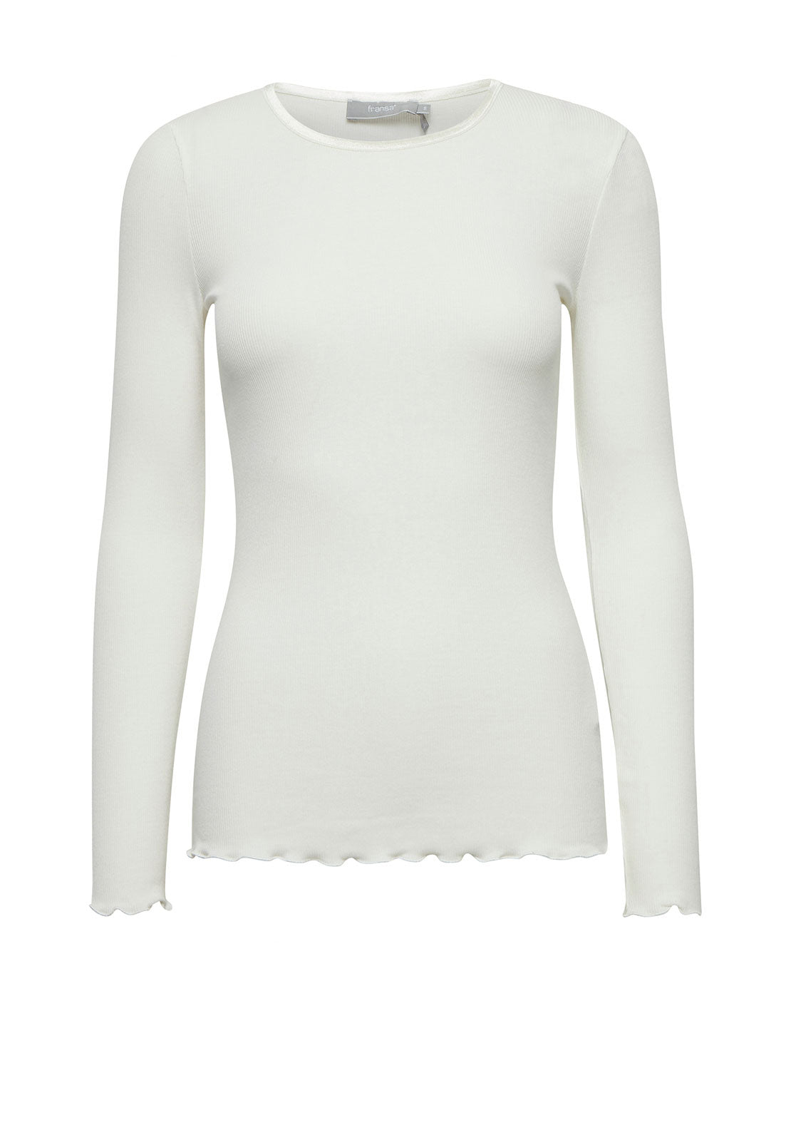 Fransa Hizamond Lettuce Hem Top, White