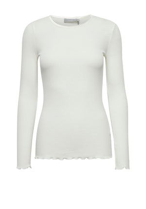 Fransa Hizamond Lettuce Hem Top, White