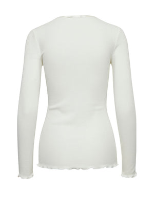Fransa Hizamond Lettuce Hem Top, White